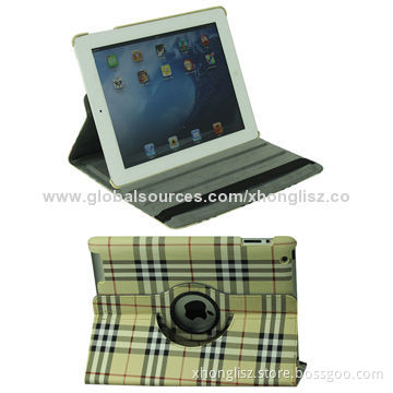 Checked pattern PU leather case for iPad 3, OEM & ODM designs are welcome